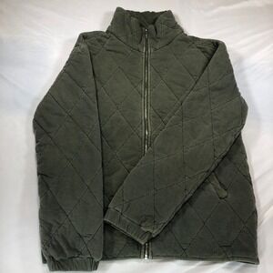 Wild Fable Olive Green Quilted Zip Up Jacket Mock Neck Sweatshirt Medium
